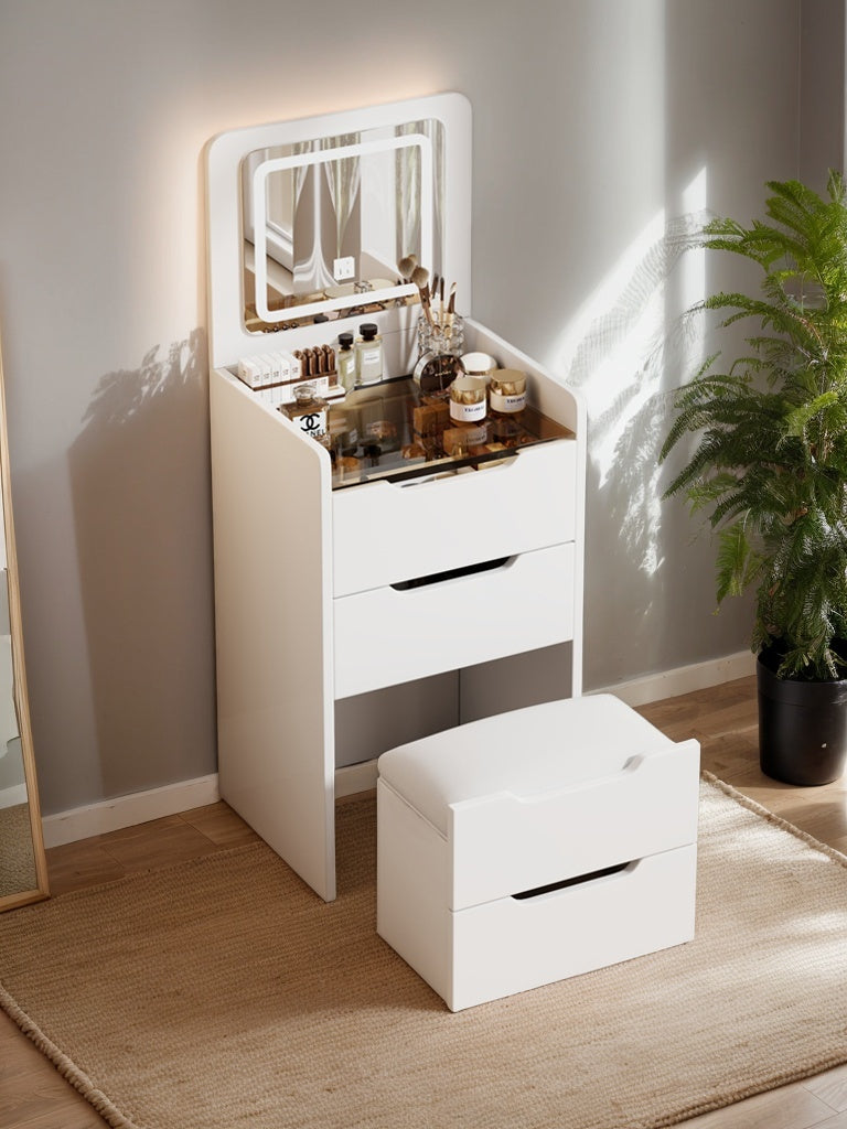 Walker Edison | Ensemble coiffeuse 3 en 1 blanc avec miroir rabattable et rangement