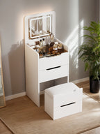 Walker Edison | Ensemble coiffeuse 3 en 1 blanc avec miroir rabattable et rangement