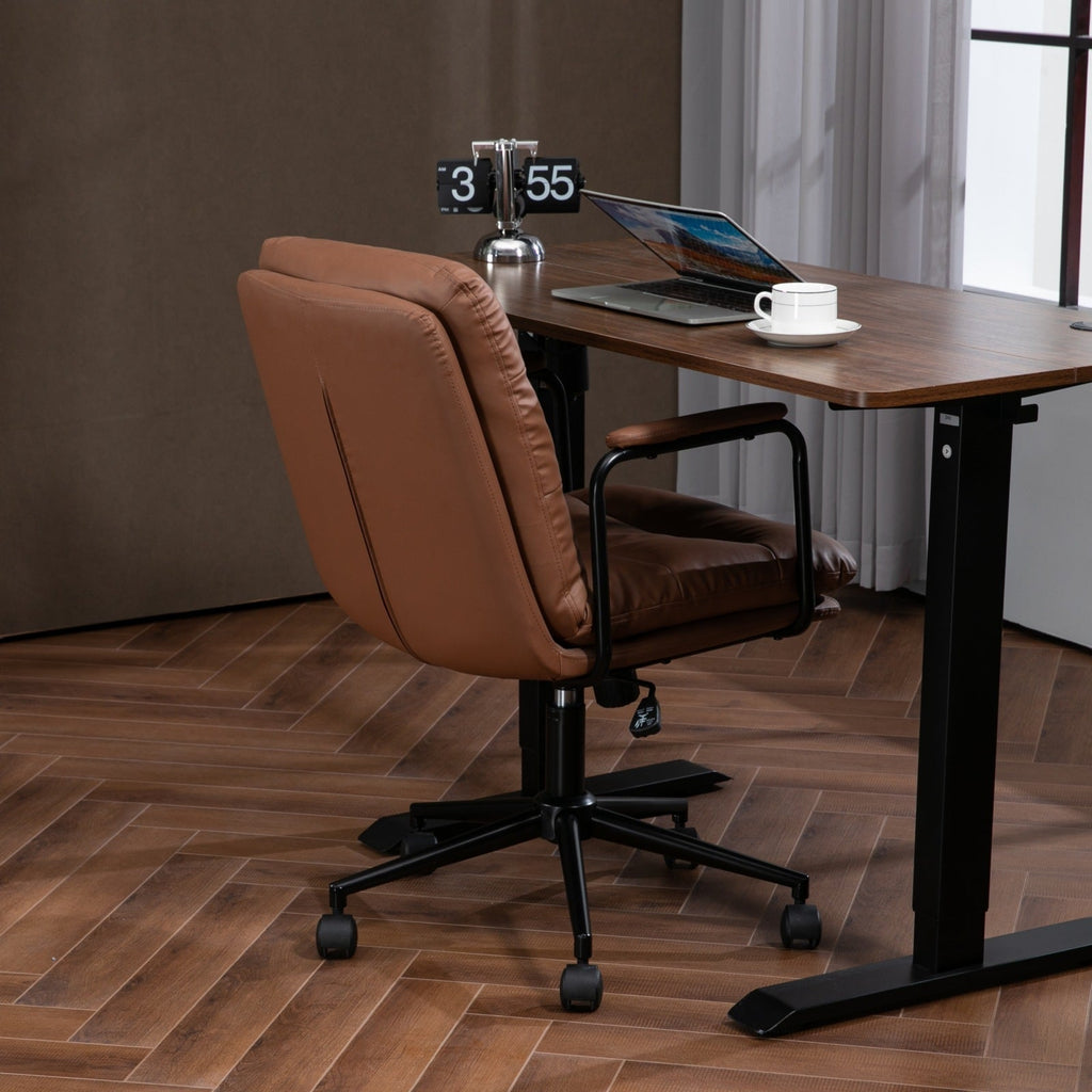 Walker Edison | Chaise de bureau pivotante ergonomique en similicuir marron 