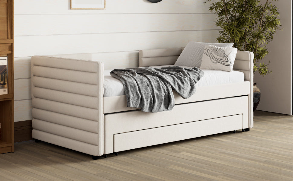 Walker Edison | Lit de jour rembourré deux places avec lit gigogne et 3 tiroirs de rangement