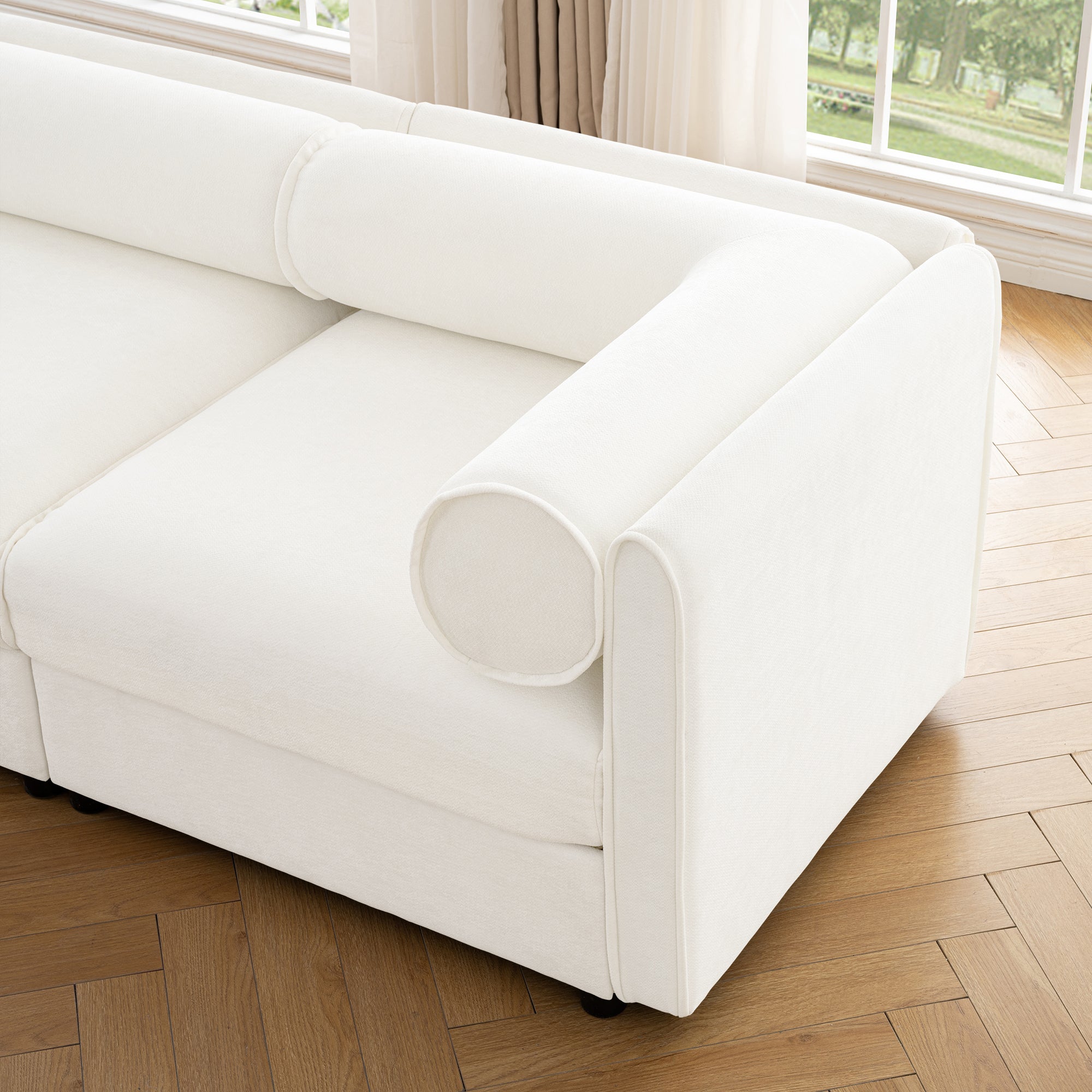 Walker Edison | Canapé d'angle contemporain en chenille blanche avec rangement et pouf