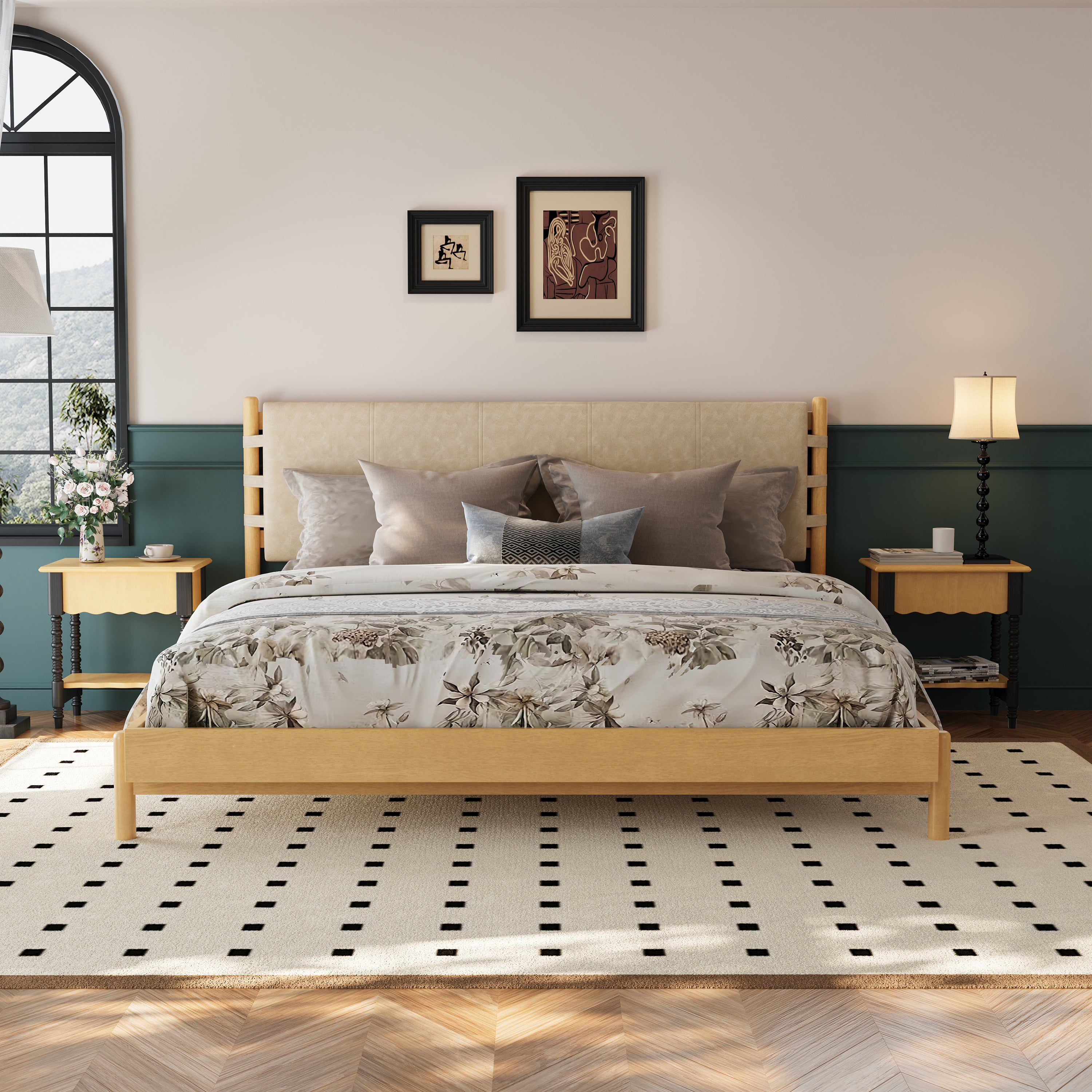 Cadre de lit capitonné style moderne du milieu du siècle 