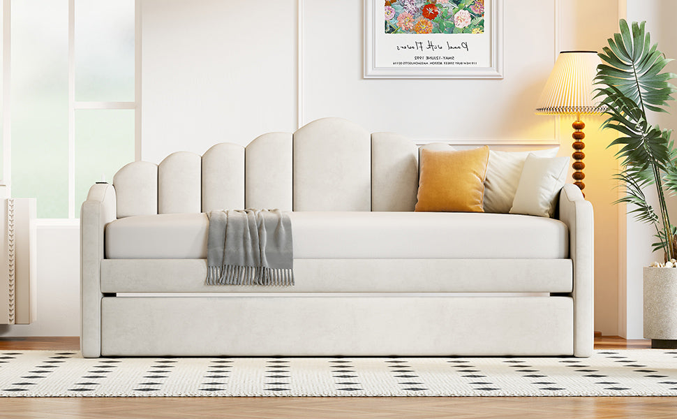 Walker Edison | Canapé-lit simple en velours avec lit gigogne et ports de chargement USB 