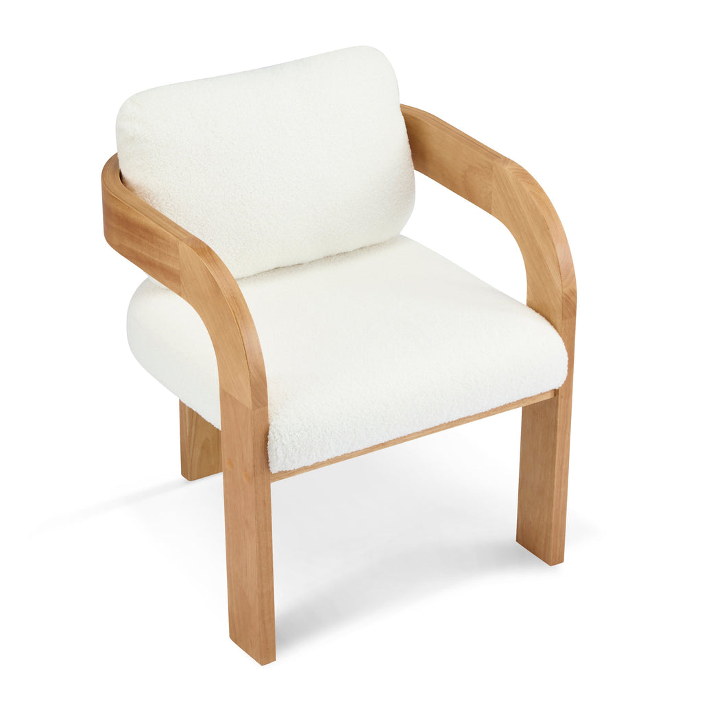 Lot de 2 chaises de salle à manger blanches bouclées avec dossier coussin et structure en bois massif