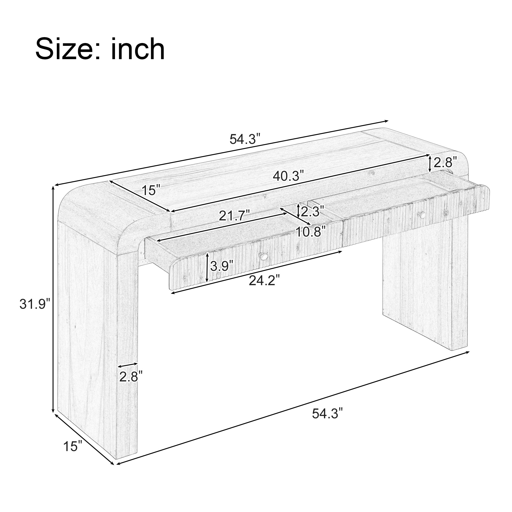 Walker Edison | Console/bureau d'entrée avec tiroirs, design incurvé cannelé