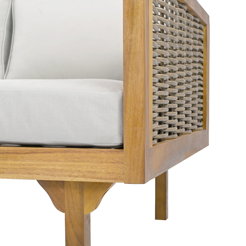 Walker Edison | Lit de jour moderne d'extérieur en teck et rotin avec assise profonde