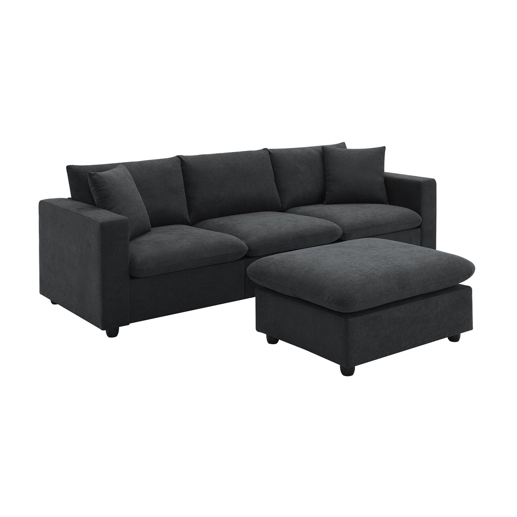 Walker Edison | Canapé d'angle moderne en chenille noire avec pouf