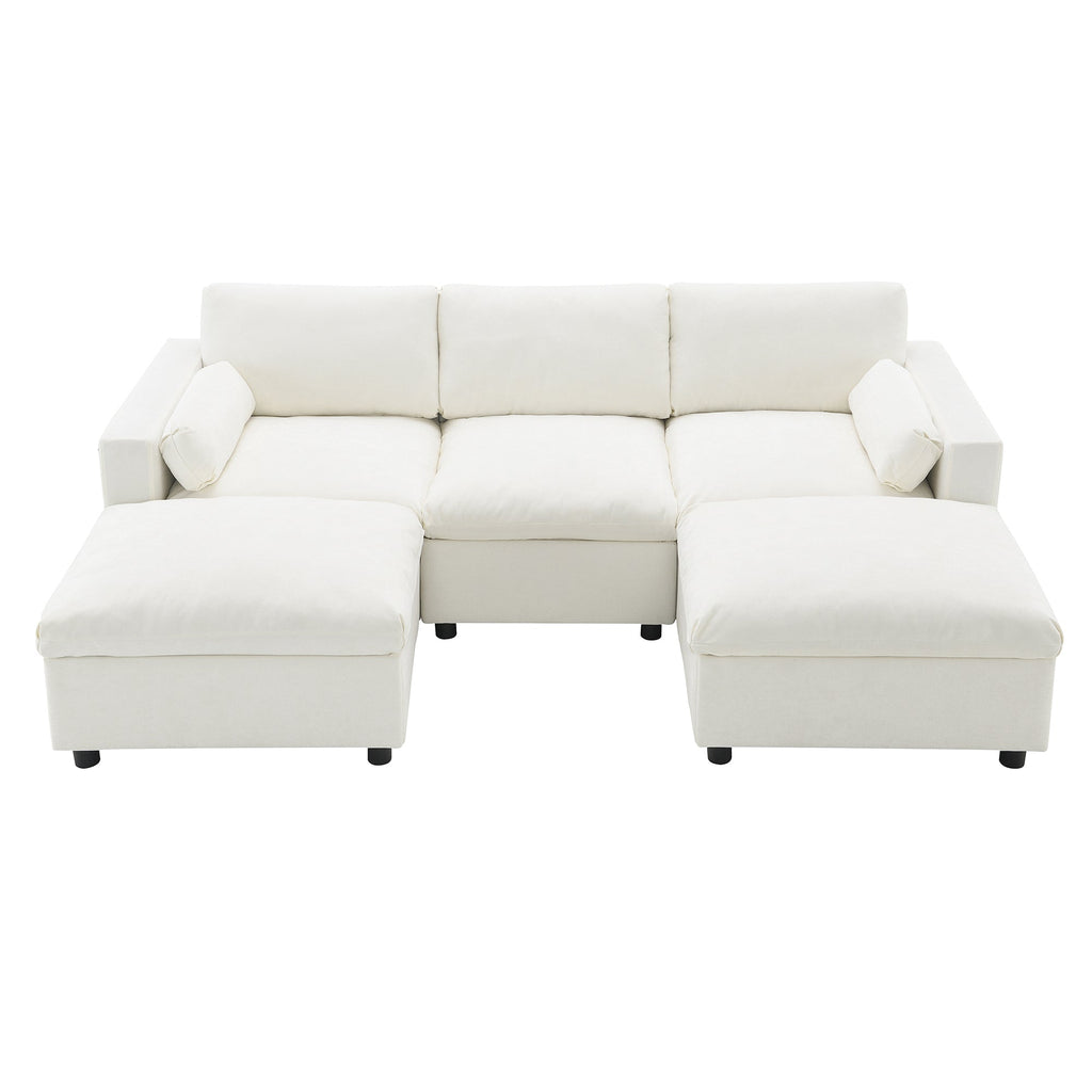 Canapé d'angle modulaire Cloud avec poches de rangement et 2 poufs amovibles