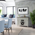 Buffet de style campagnard avec étagères à vin et rangement pour verres à pied