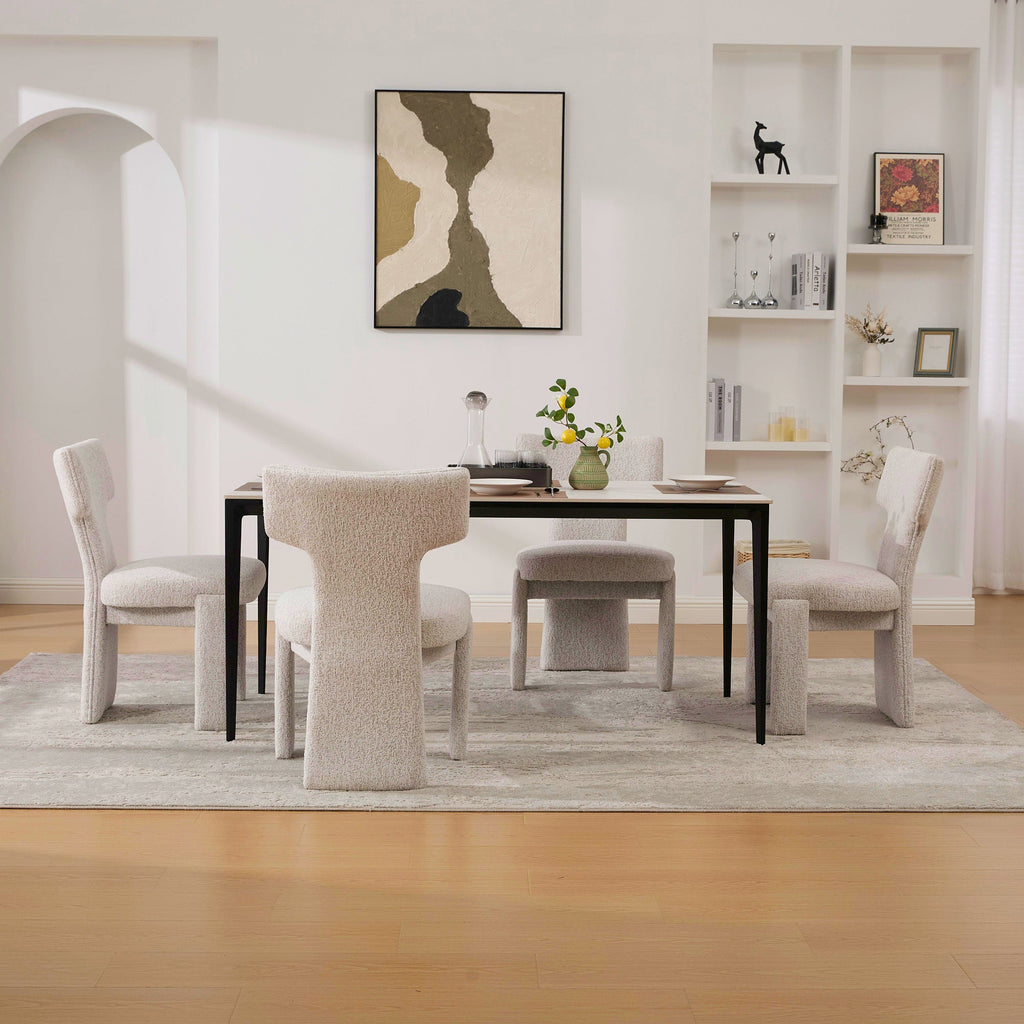 Ensemble de 4 chaises de salle à manger modernes et larges en chenille rembourrée, au design incurvé 