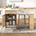 Îlot de cuisine de 181 cm avec table à manger extensible, nombreux rangements et prise électrique