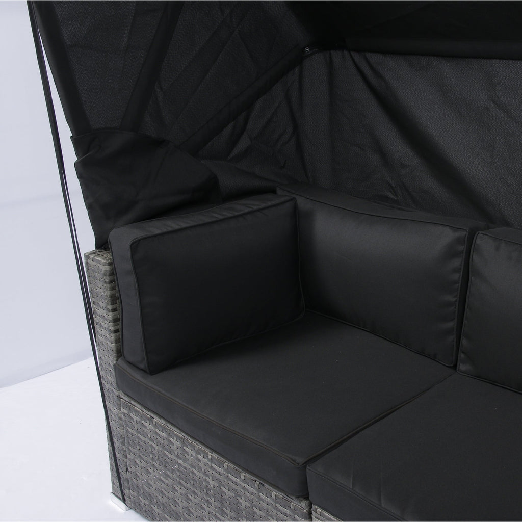 Ensemble de canapés d'angle 7 pièces en rotin tressé avec auvent pour terrasse extérieure Walker Edison 