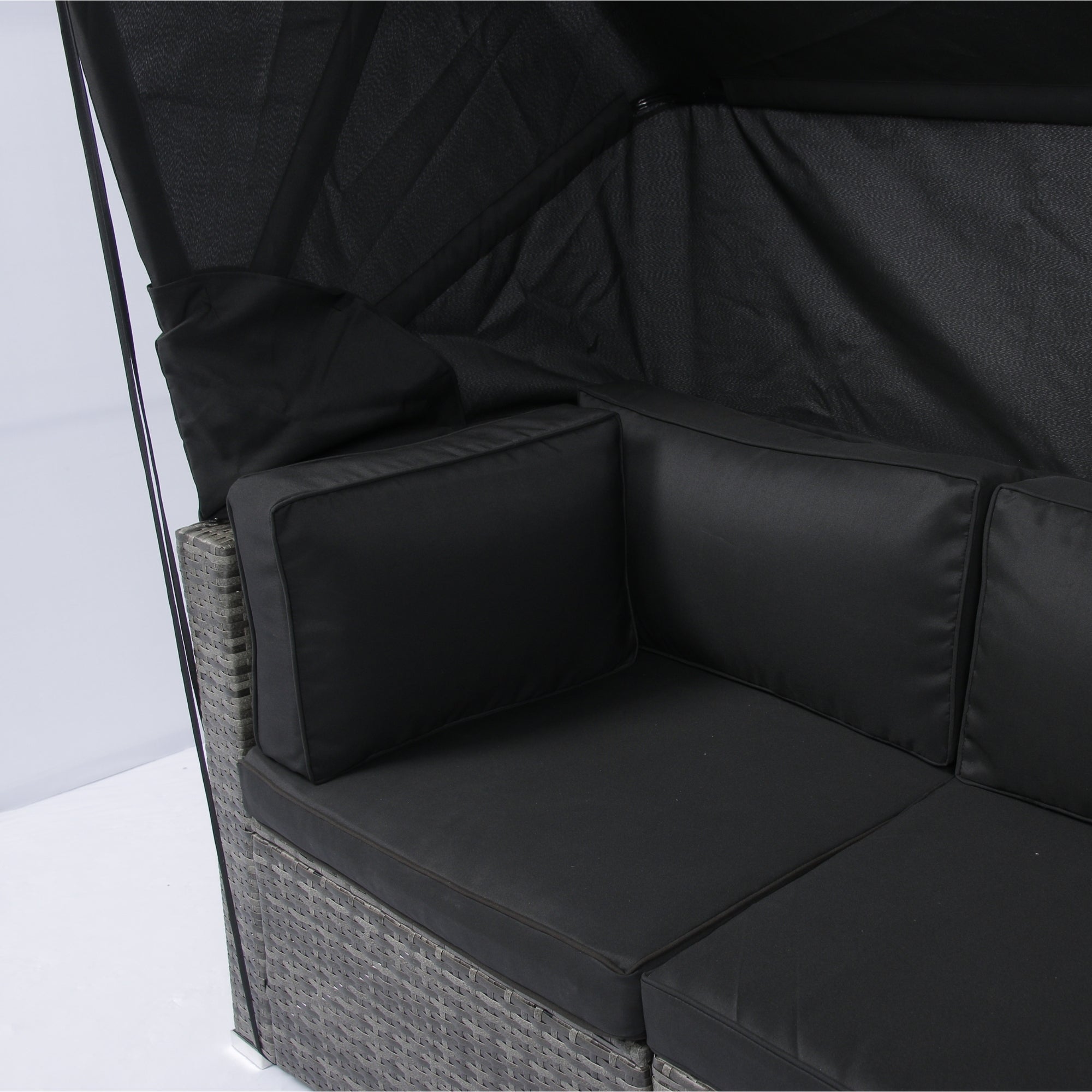 Ensemble de canapés d'angle 7 pièces en rotin tressé avec auvent pour terrasse extérieure Walker Edison 