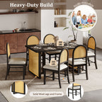 Ensemble de table et chaises de style campagnard en rotin bohème 7 pièces pour 6 personnes