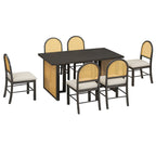Ensemble de table et chaises de style campagnard en rotin bohème 7 pièces pour 6 personnes