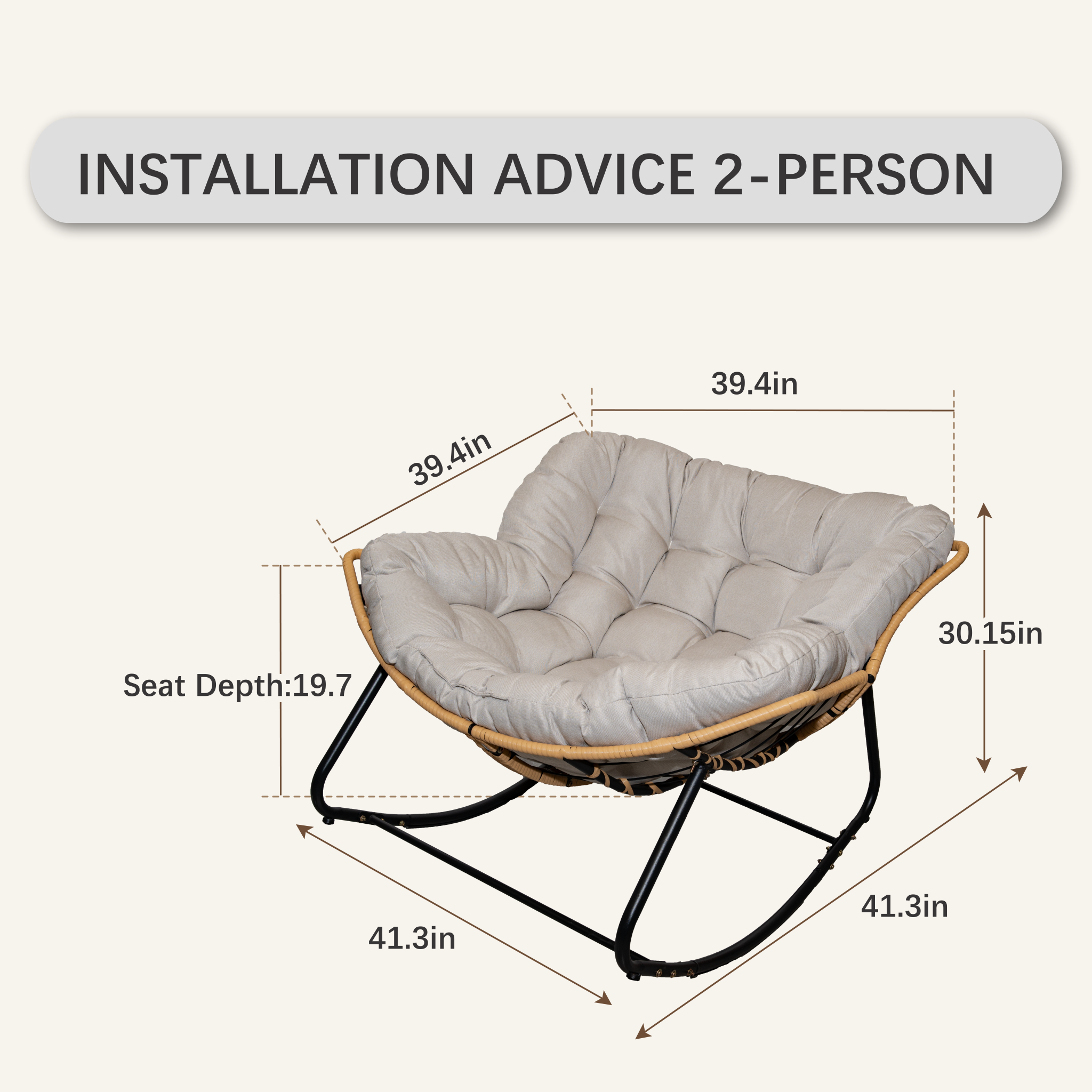 Walker Edison | Fauteuil à bascule d'extérieur Cloud Papasan en forme d'œuf 
