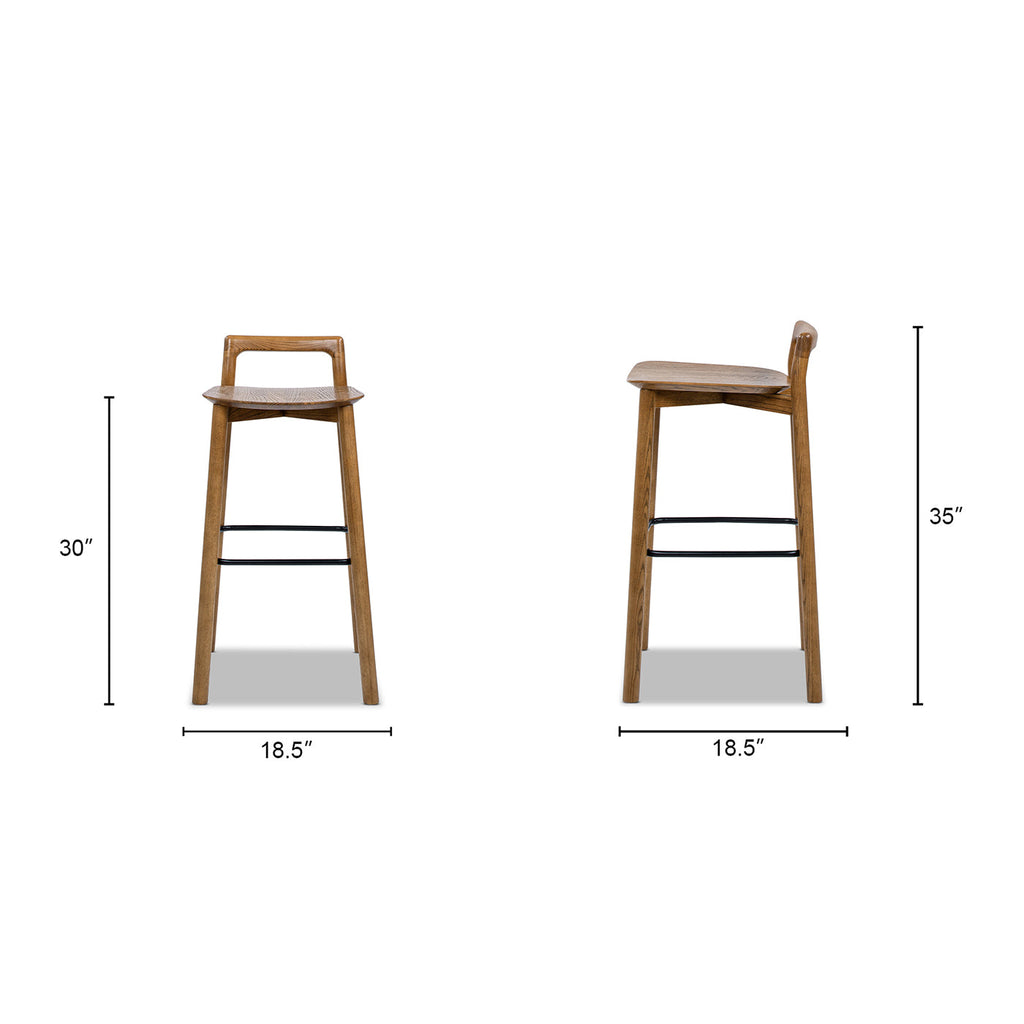 Tabouret de bar Sven 30' moderne, minimaliste, dossier bas, en bois 