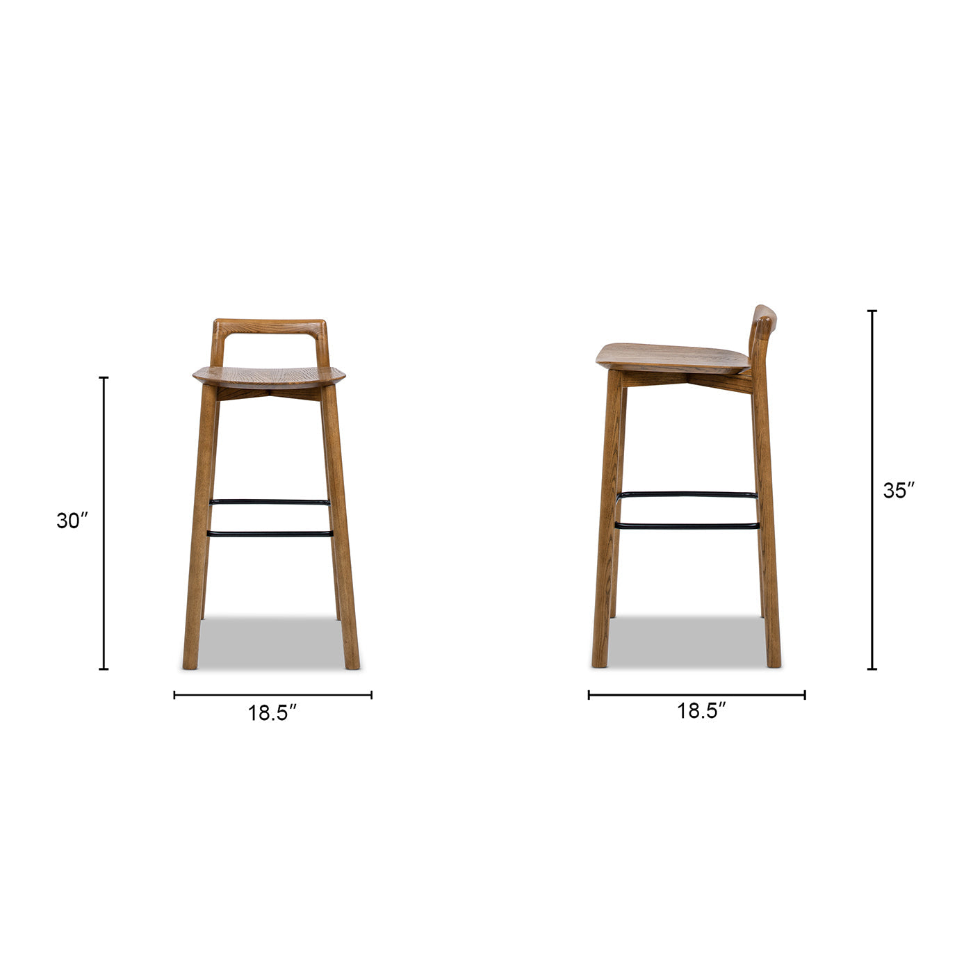 Tabouret de bar Sven 30' moderne, minimaliste, dossier bas, en bois 