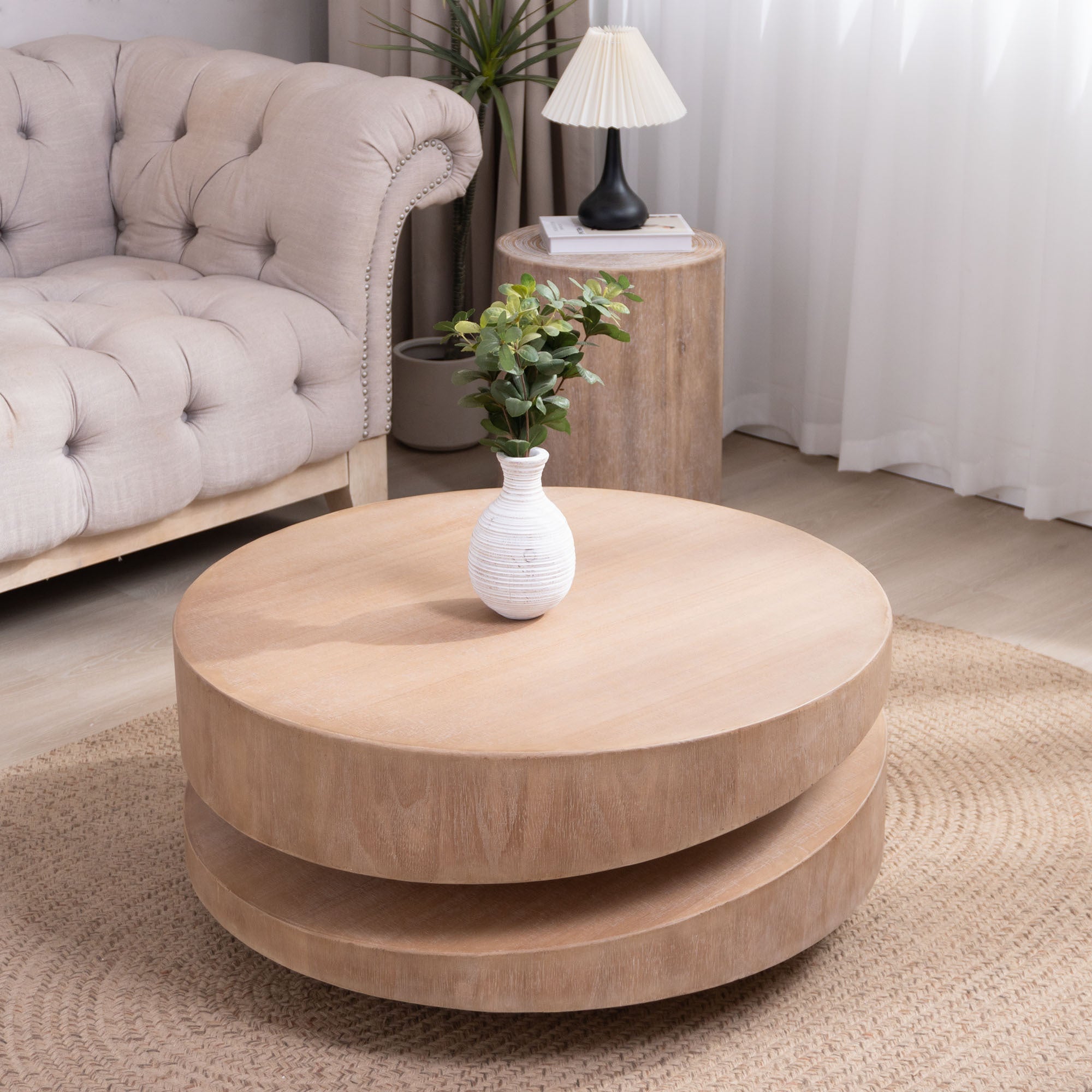 Table basse ronde en bois de 79 cm (31 po) Walker Edison | Finition naturelle moderne 
