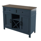 Buffet de style campagnard avec étagères à vin et rangement pour verres à pied