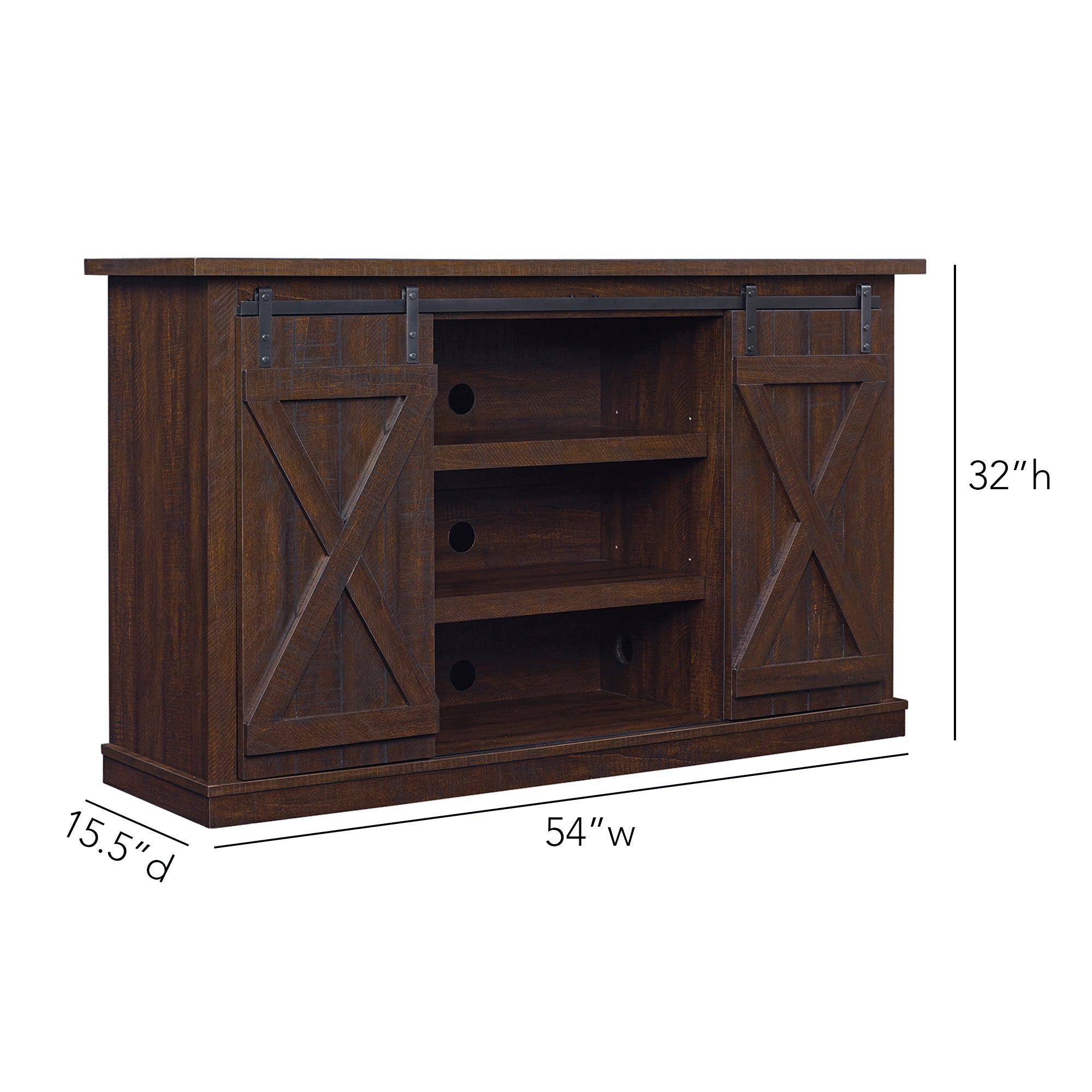 Portes coulissantes de style grange, meuble TV en peuplier de 137 cm, console multimédia