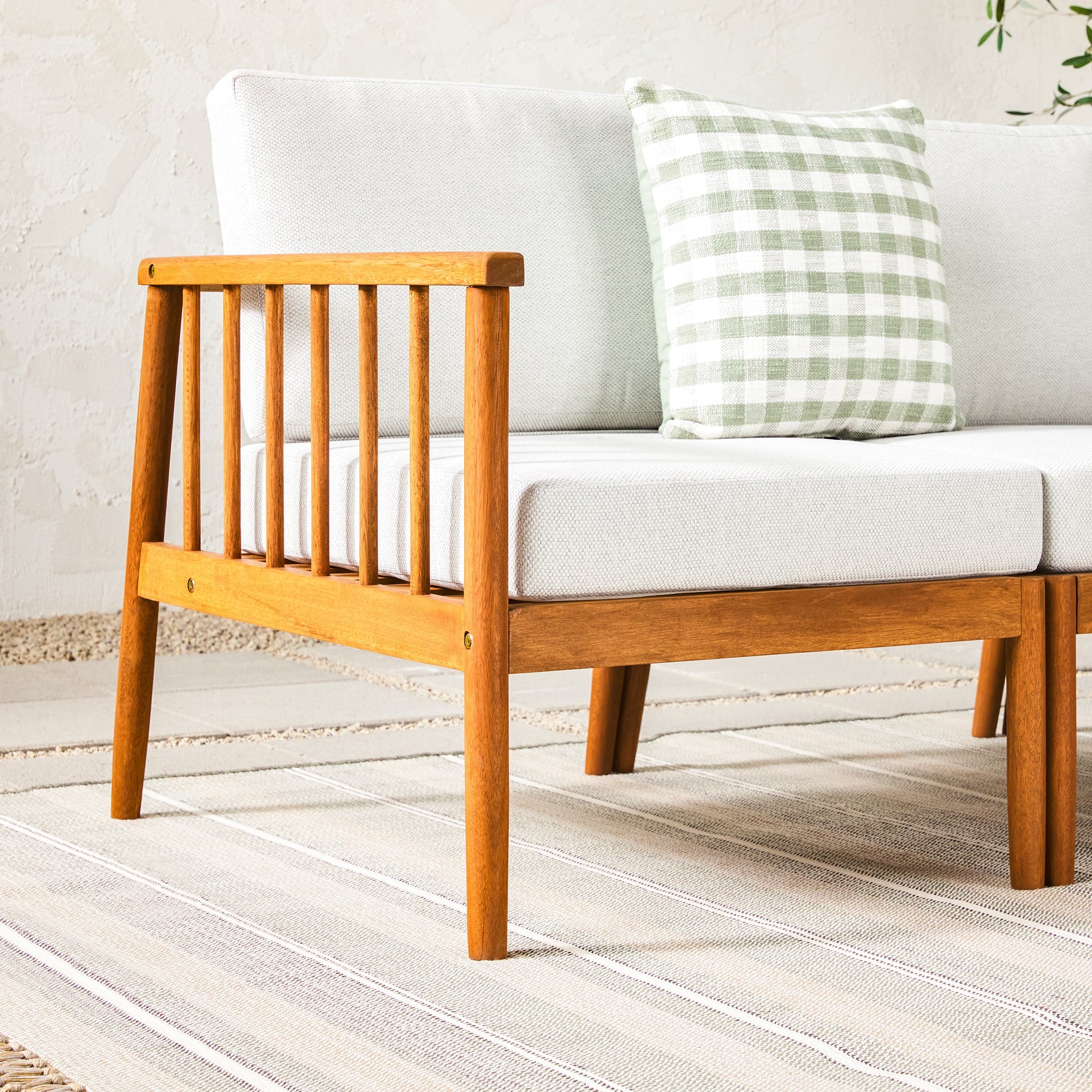 Ensemble de canapé d'angle d'extérieur moderne en bois massif, 5 pièces, avec fuseaux.