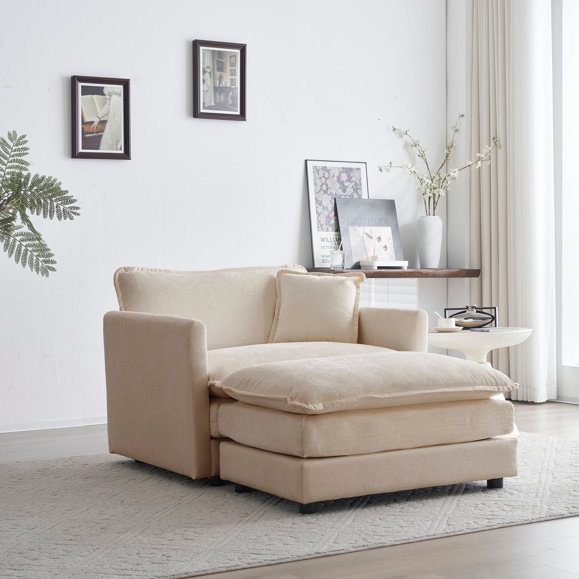 Walker Edison | Fauteuil d'appoint Cloud en chenille beige avec repose-pieds