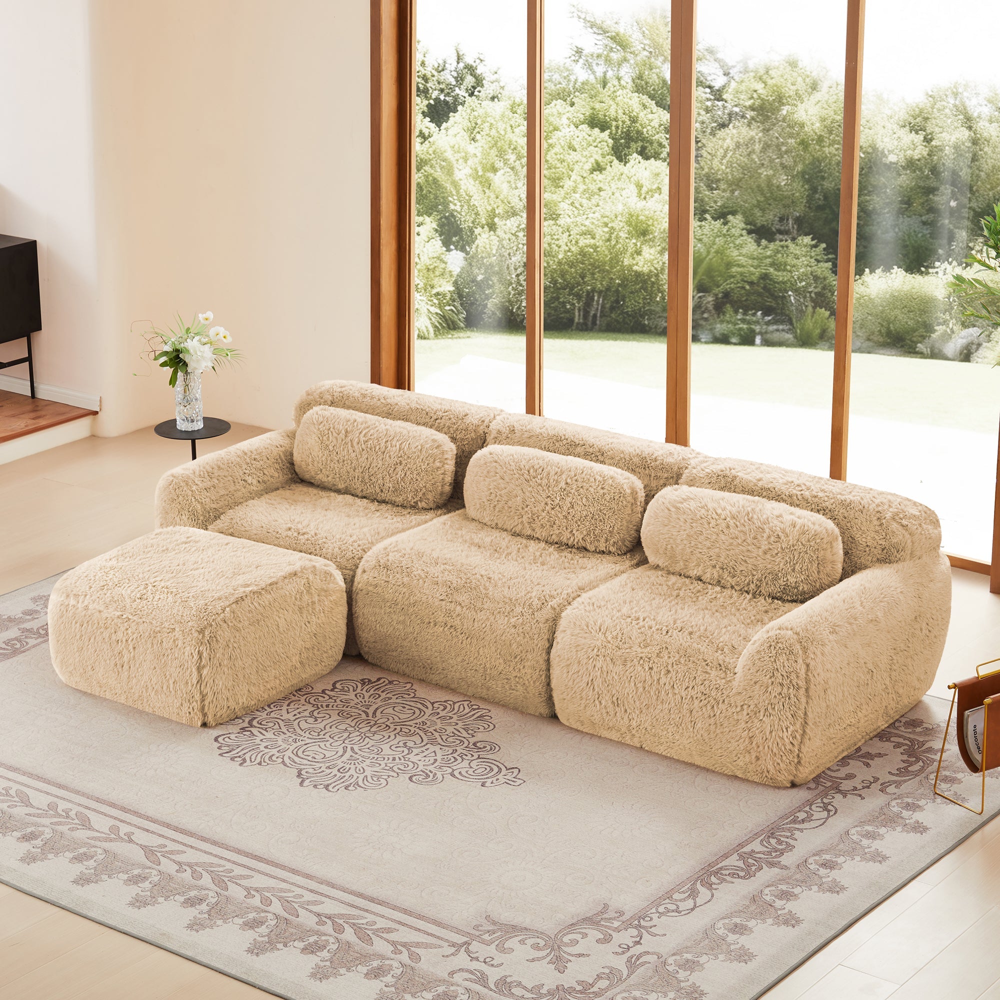 Canapé modulable sans ossature, doux et moelleux, avec pouf 