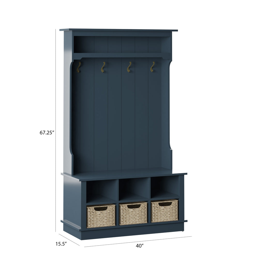 Porte-manteau d'entrée avec paniers et rangements ouverts