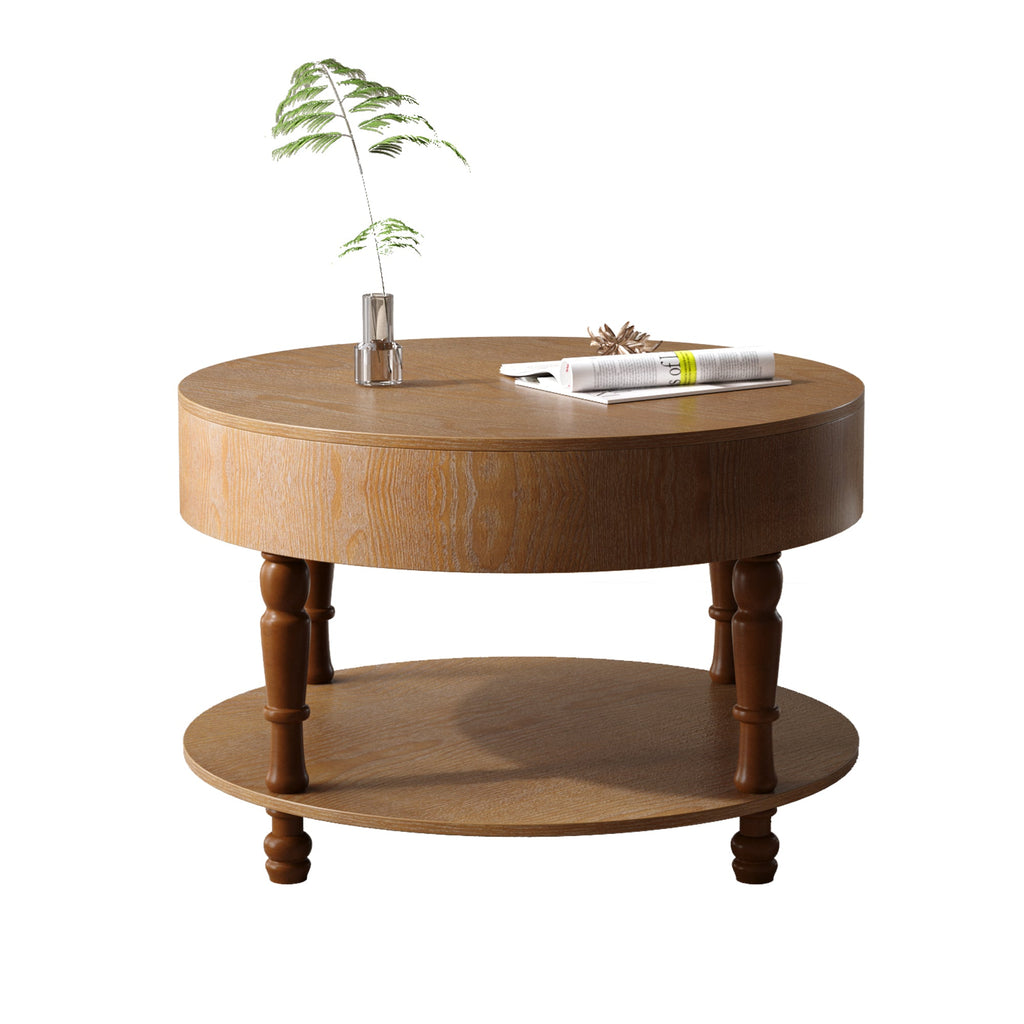 Walker Edison | Table basse ronde traditionnelle surélevée de 80 cm avec double rangement 