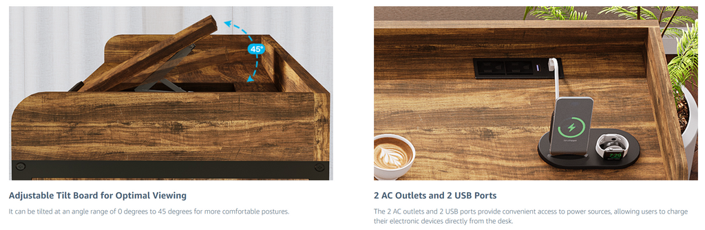 Walker Edison | Table de bureau à roulettes réglable en hauteur pour lit Queen Size 