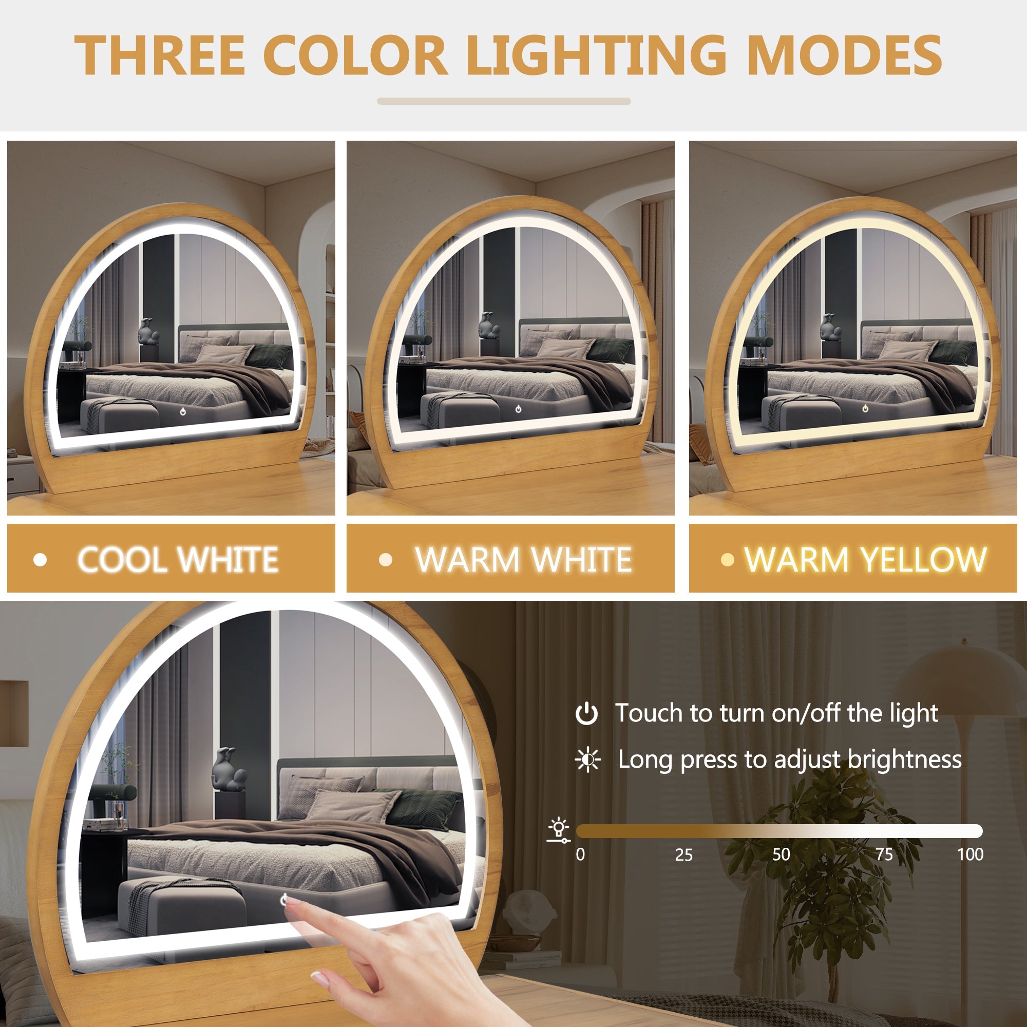 Walker Edison | Coiffeuse avec miroir au design incurvé naturel cannelé