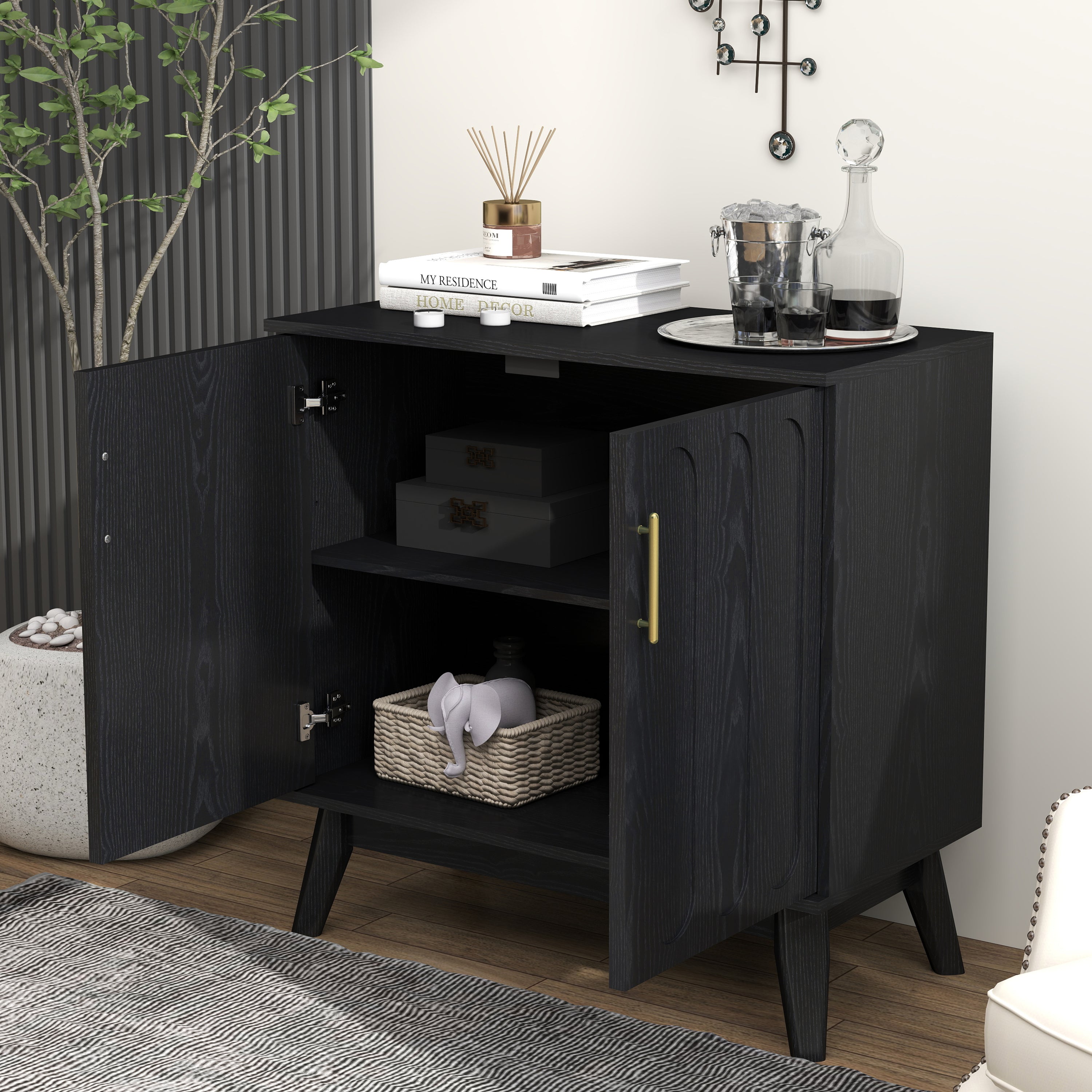 Meuble d'appoint cannelé Walker Edison | Style moderne du milieu du siècle