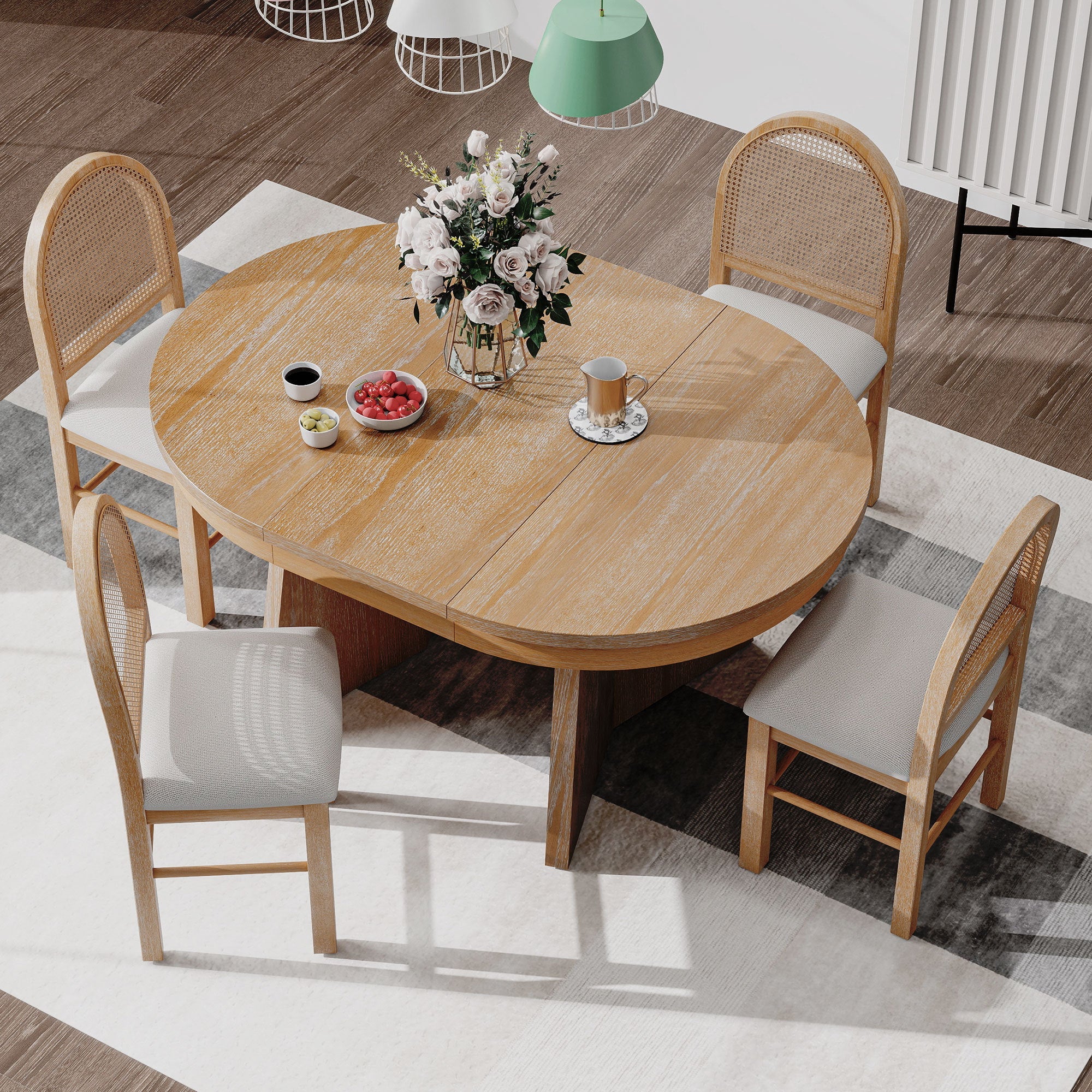 Walker Edison | Ensemble table et chaises de salle à manger rondes extensibles 5 pièces pour 4 personnes