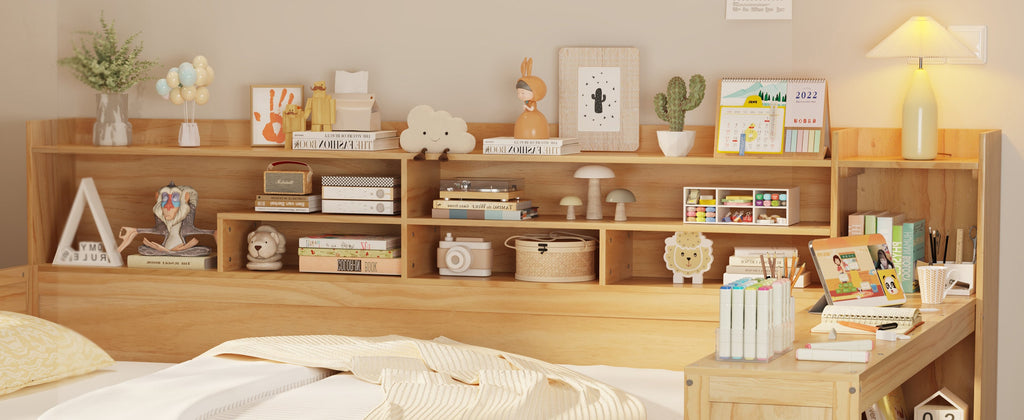 Walker Edison | Lit de jour multifonctionnel en bois, format standard, avec étagères de rangement 