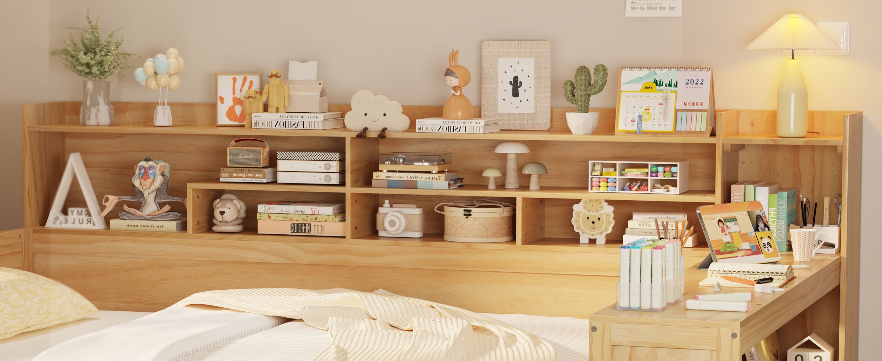 Walker Edison | Lit de jour multifonctionnel en bois, format standard, avec étagères de rangement 