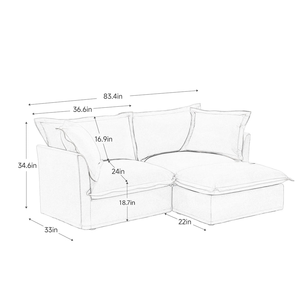 Walker Edison | Canapé deux places noir à assise large et profonde, déhoussable, avec pouf 