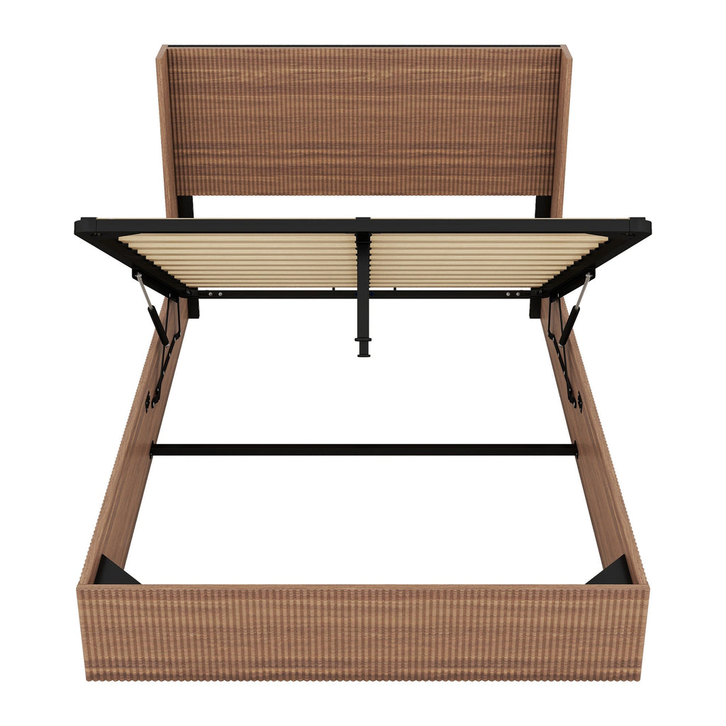 Walker Edison | Cadre de lit Queen moderne rainuré et ondulé avec rangement intégré 