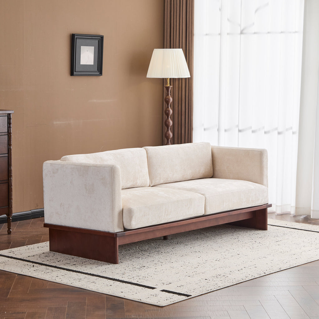 Canapé bouclé style années 50 avec piètement en bois massif 