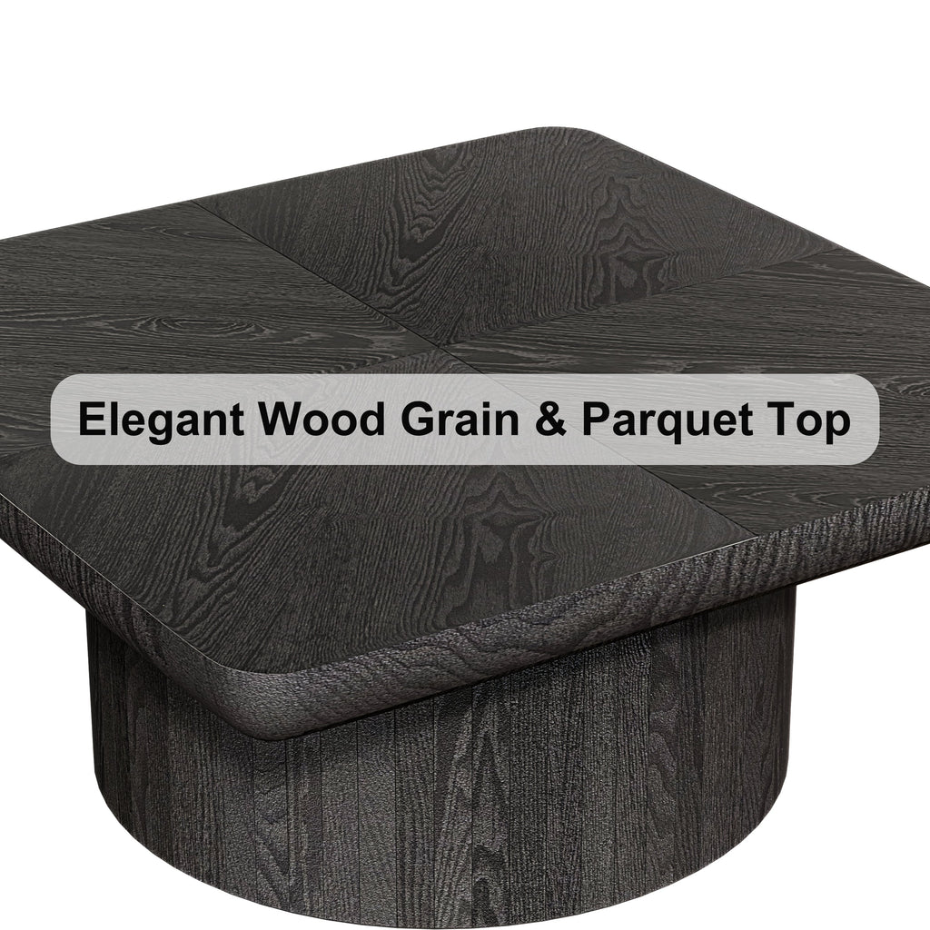 Table basse moderne en placage, 88 cm (34,6 po), piètement cylindrique cannelé carré