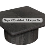 Table basse moderne en placage, 88 cm (34,6 po), piètement cylindrique cannelé carré