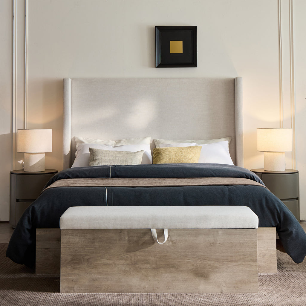 Walker Edison | Lit Shelton 54' Queen capitonné avec tête de lit à oreilles et sommier en bois