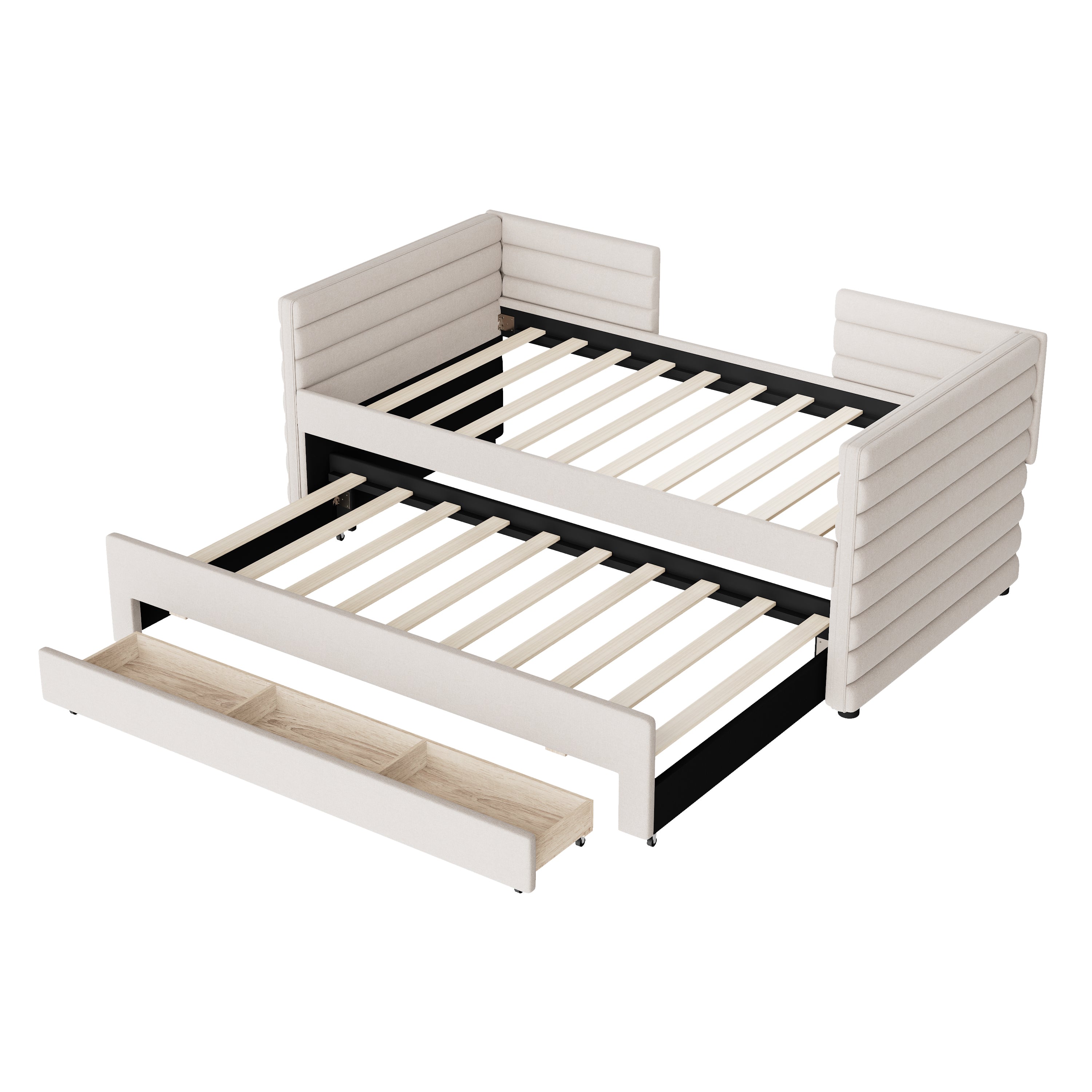 Walker Edison | Lit de jour rembourré deux places avec lit gigogne et 3 tiroirs de rangement