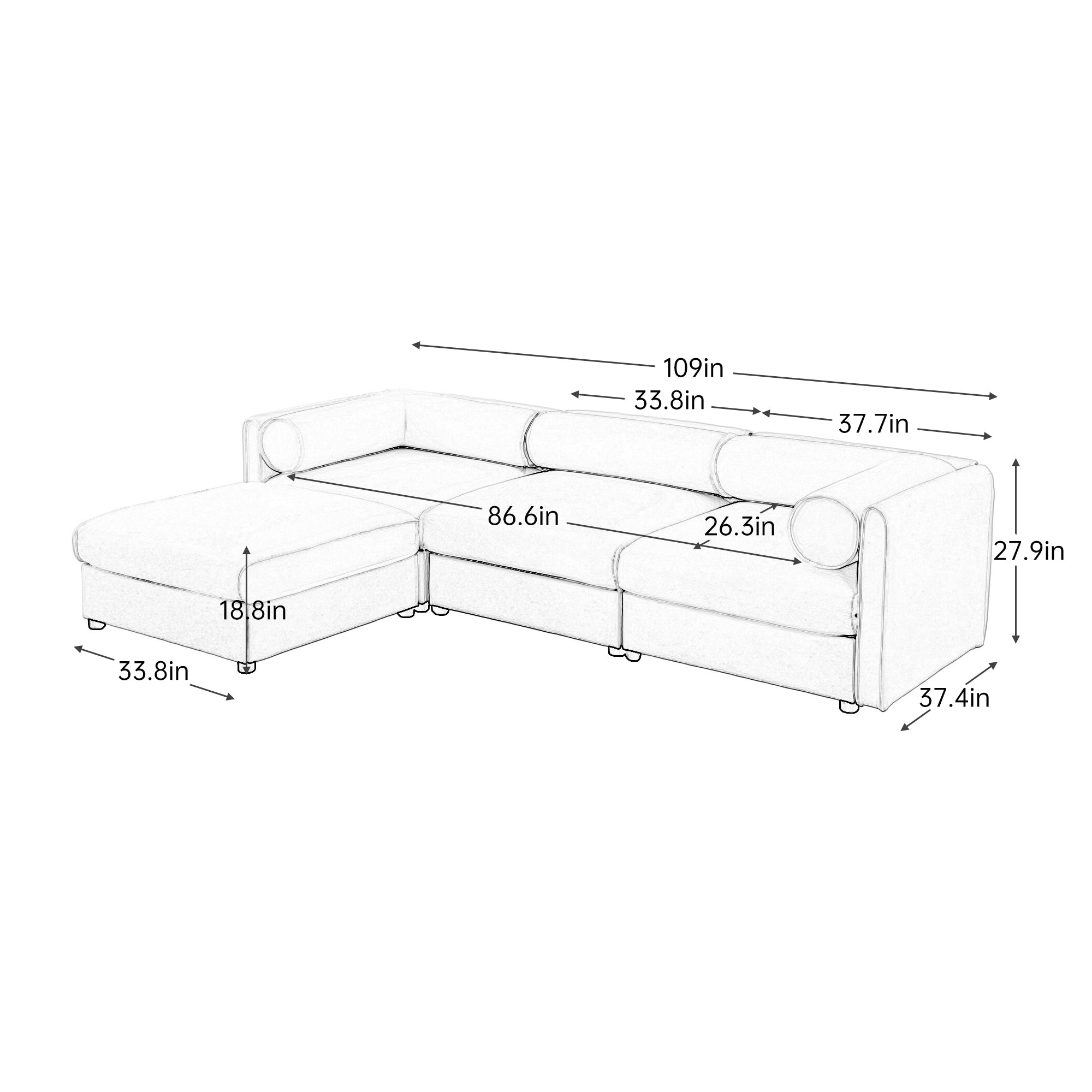 Walker Edison | Élégant canapé d'angle en chenille verte avec assise de rangement et pouf