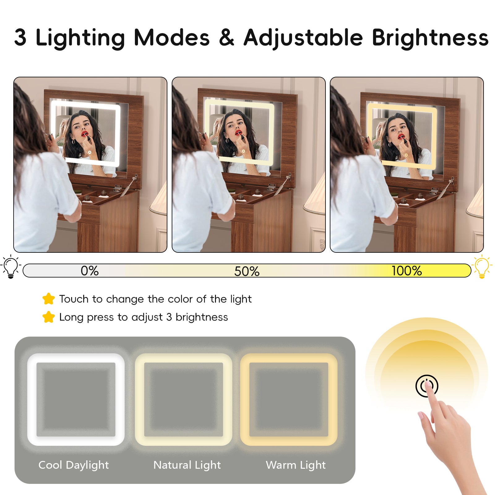 Ensemble coiffeuse/commode multifonctionnelle Walker Edison avec miroir rabattable et éclairage 