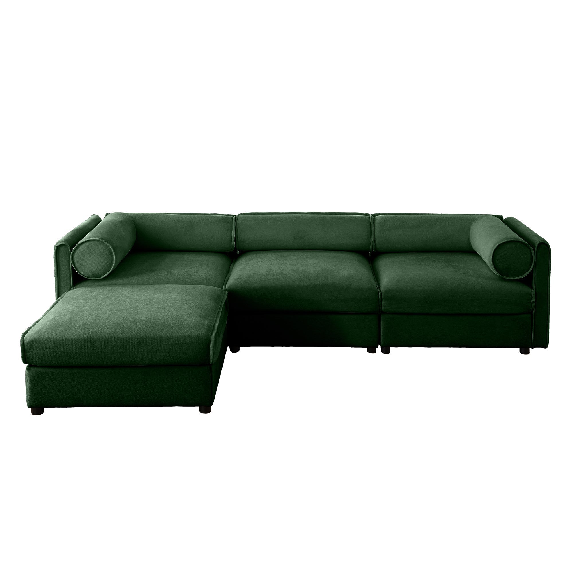 Walker Edison | Élégant canapé d'angle en chenille verte avec assise de rangement et pouf