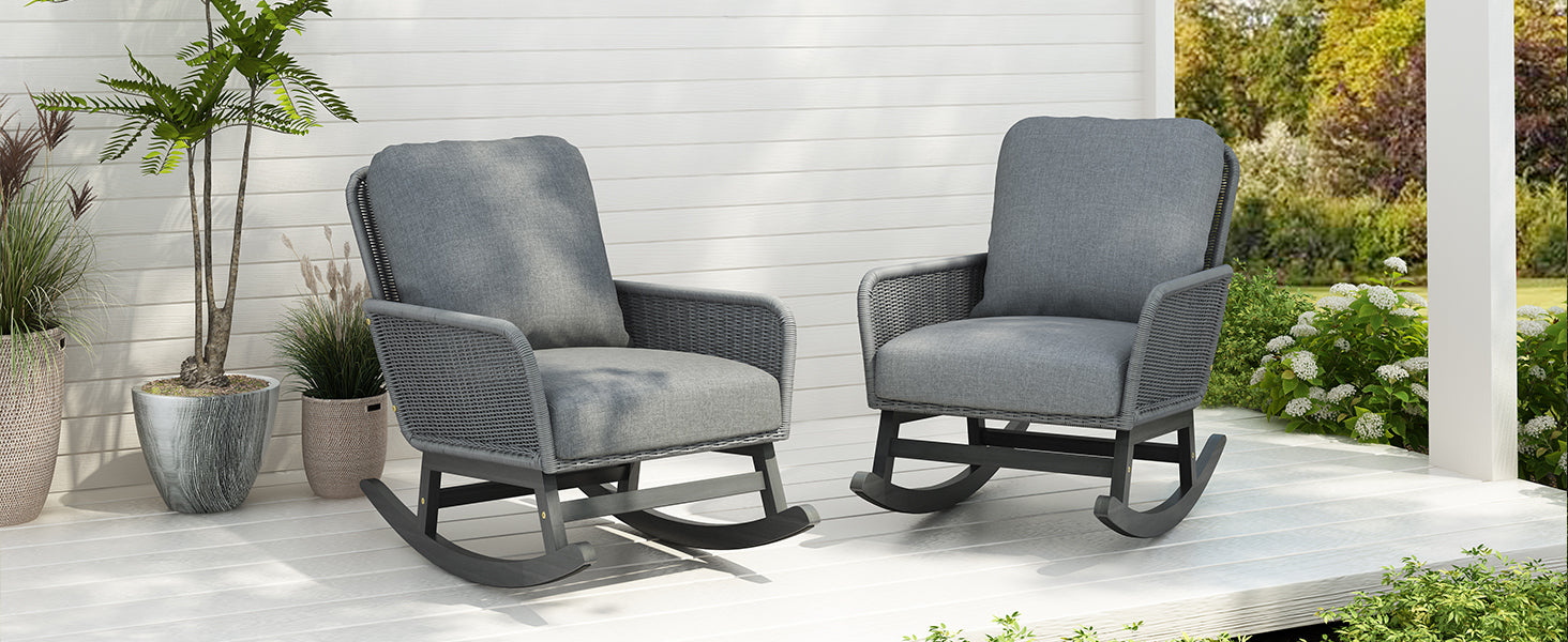 Walker Edison | Ensemble de 2 fauteuils à bascule d'extérieur minimalistes et contemporains