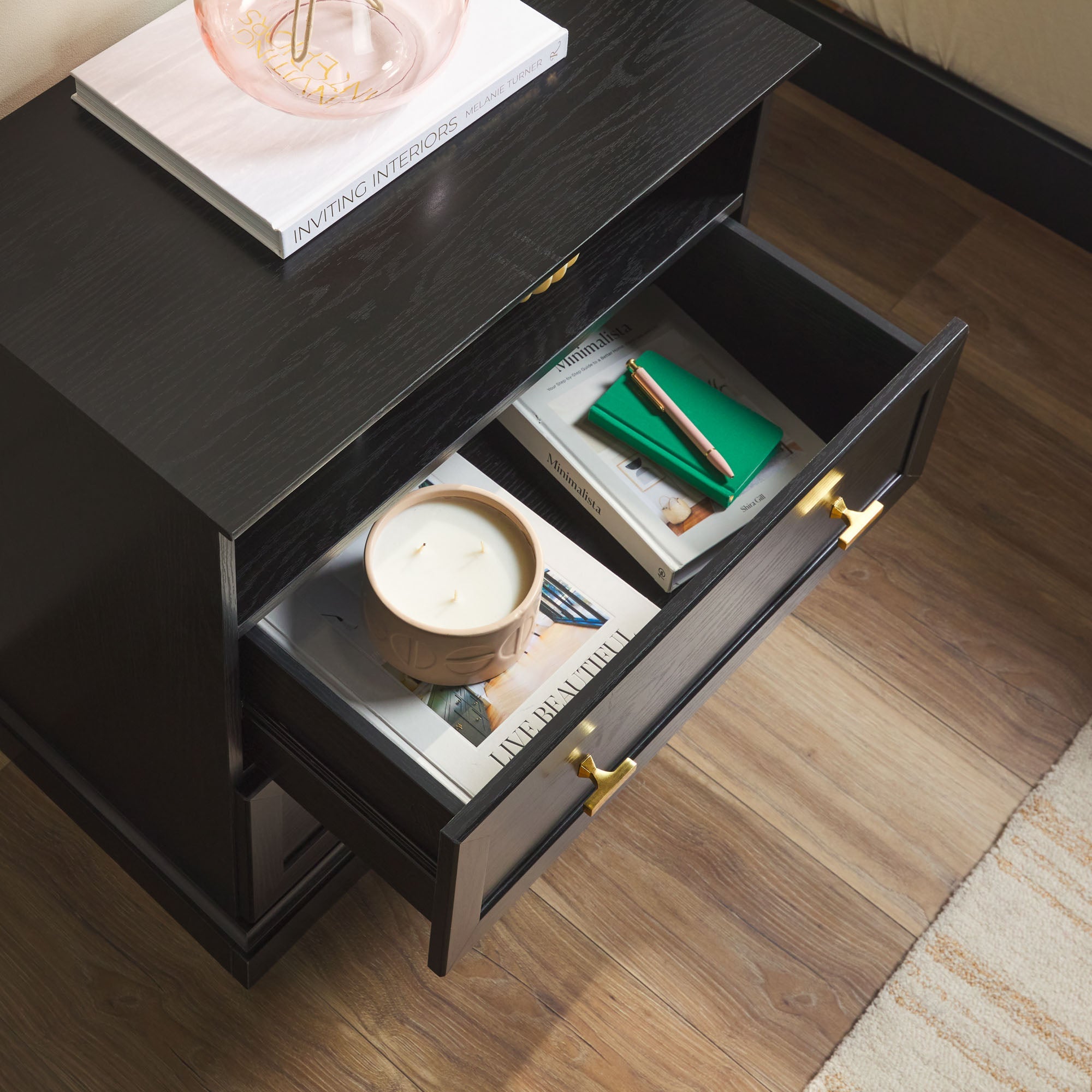 Table de chevet Clyde Modern Farmhouse à 2 tiroirs, montage facile