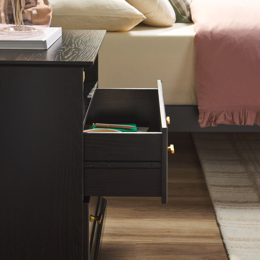 Table de chevet Clyde Modern Farmhouse à 2 tiroirs, montage facile