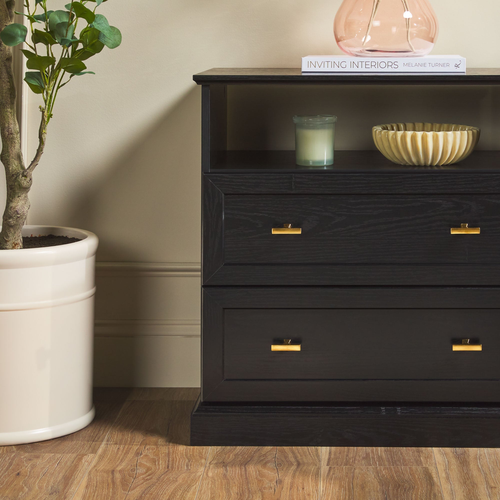 Table de chevet Clyde Modern Farmhouse à 2 tiroirs, montage facile